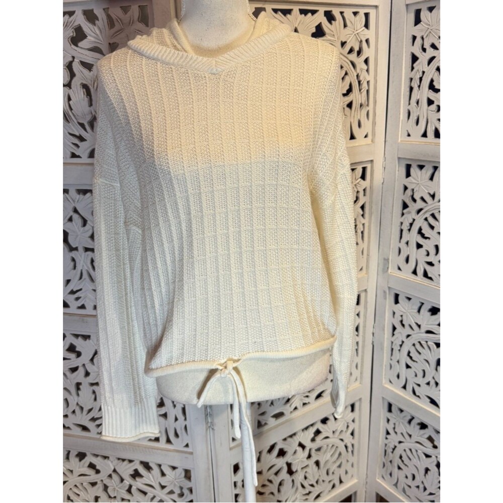 NWT Future Collective Cozy Cream Hooded Ribbed Drawstring Sweater Sz M